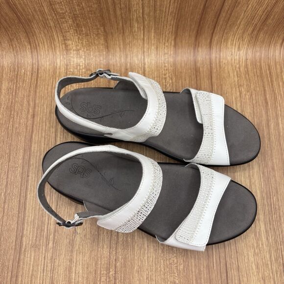 SAS Nudu Heel Strap Sandals Size 10 M White Adjustable Open Toe Shoes EXCELLENT - Picture 2 of 8